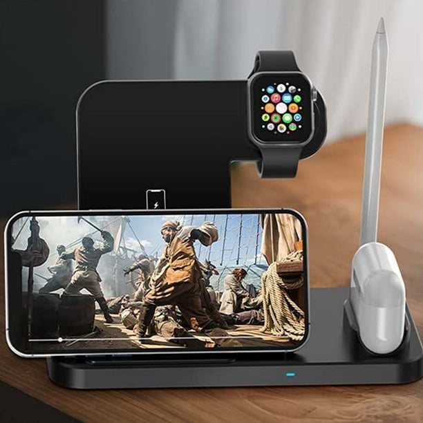 Cargador inalámbrico 4 en 1 Base de carga inalámbrica Compatible con Apple  Watch 5 y Airpods Estación de carga Soporte de carga inalámbrica rápida  para Iphone 11 1