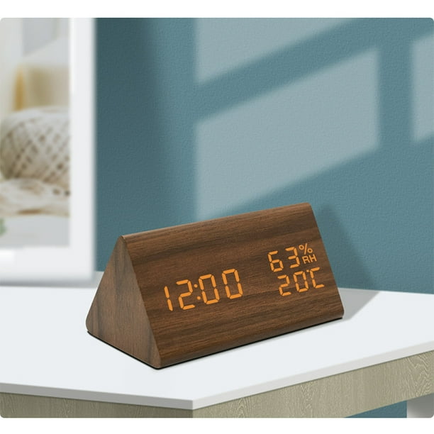 Despertador digital con pantalla LED electrónica, de madera, 3 ajustes de  alarma, detección de humedad y temperatura, relojes eléctricos hechos en