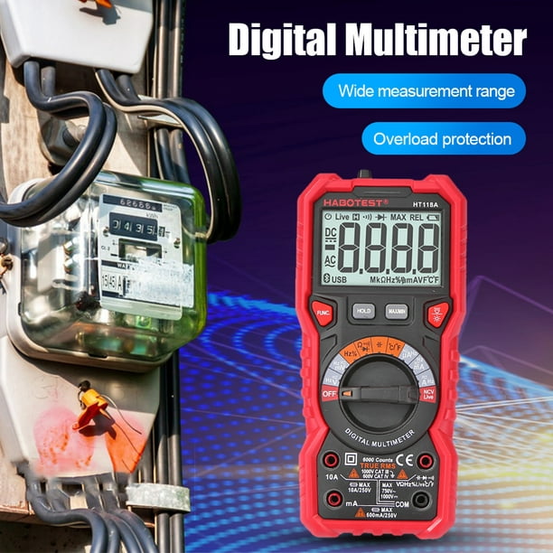 Multímetro digital inteligente, medidor de corriente de voltaje CA y CC,  6000 unidades, rango automático para voltios, amperios, ohmios,  continuidad