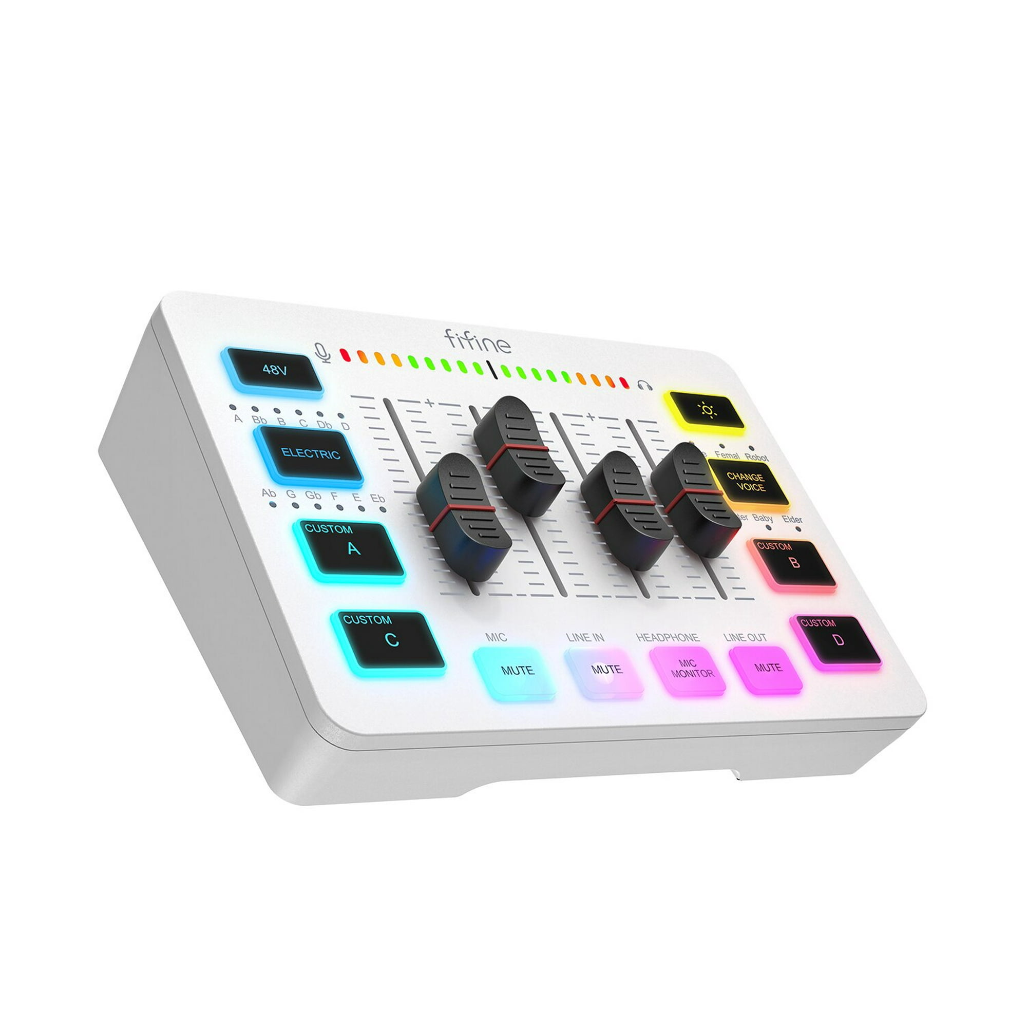 FIFINE Mezclador de audio para juegos, mezclador de PC RGB para streaming  con interfaz de micrófono XLR, control individual, atenuador de volumen