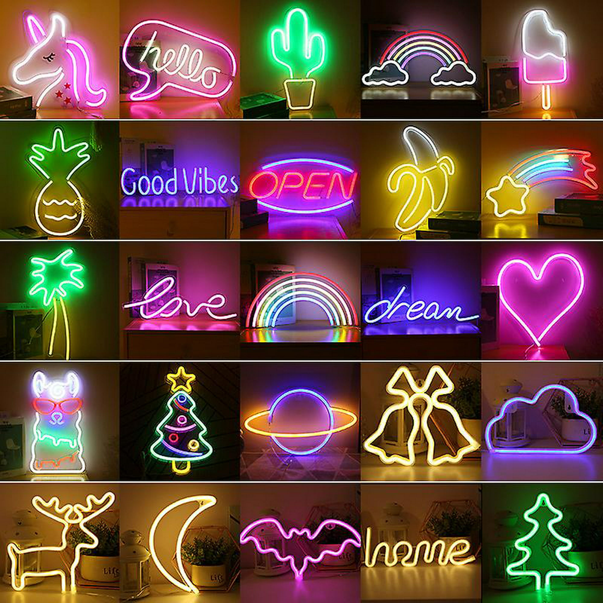Luz de neón LED, cartel de arte de pared, decoración de habitación, lámpara  de noche colgante de arcoíris, decoración de fiesta en casa, vacaciones