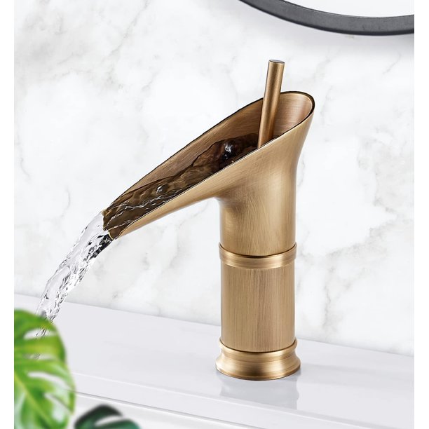 Grifo de lavabo dorado y blanco, grifería de cascada de latón, mezclador de  lavabo de baño, grifo de fregadero caliente y frío