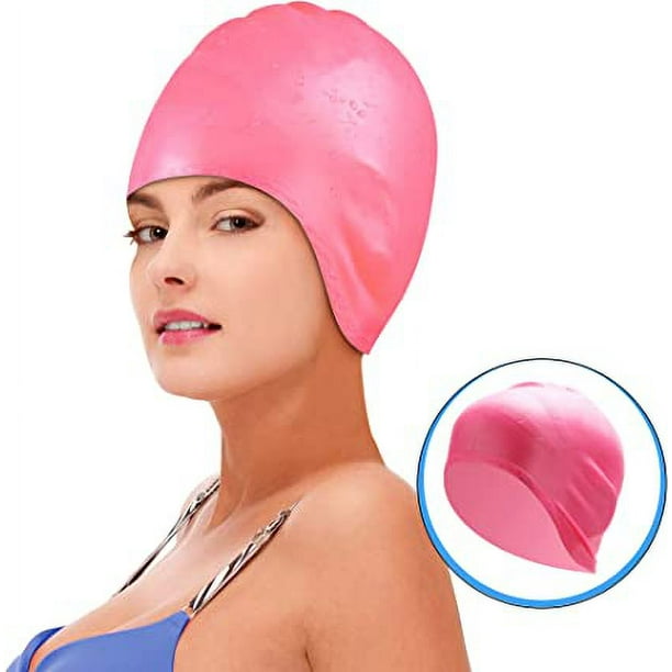 Gorro de natación para mujer para cabello largo, de silicona gruesa de alta  elasticidad, unisex, adultos, gorras de natación con tapones para los