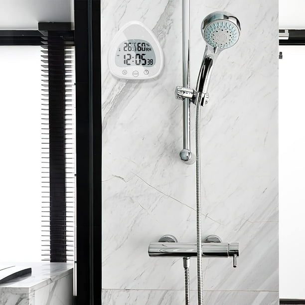 Reloj de ducha impermeable, reloj de pared para baño, campana solar,  pantalla digital de temperatura y humedad con ventosa, temporizador de  pantalla