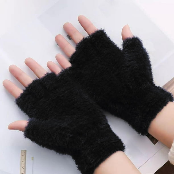 1 par de guantes sin dedos negros de medio dedo para mujeres y hombres en  invierno