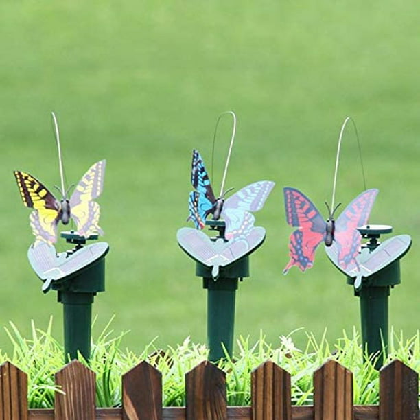 3 piezas de mariposas voladoras alimentadas por energía solar / batería.  Las mariposas voladoras decoran el paisaje del jardín y el patio (colores  aleatorios). Adepaton LKX-0679
