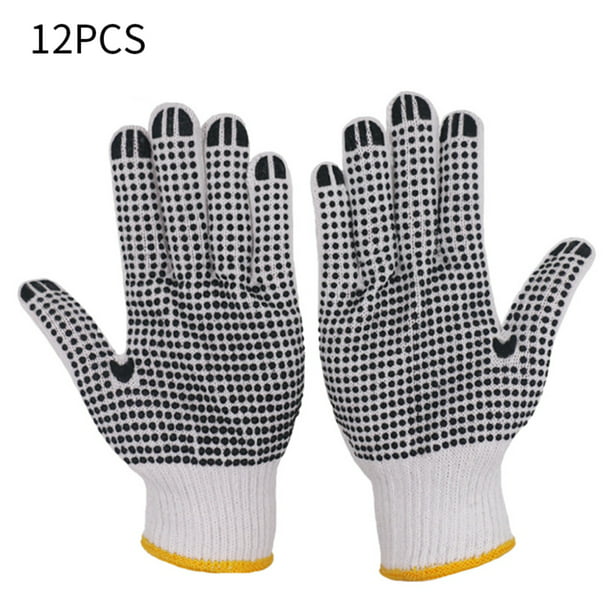 12 pares de guantes guantes de trabajo antideslizantes de hilo de algodón  con puntos de PVC para construcción de jardinería mecánica de pintor, color  negro Inevent AF000096-03