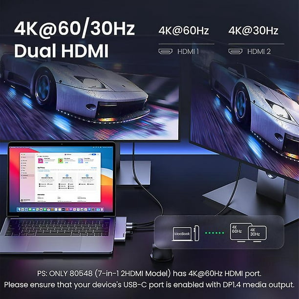 Adaptador HDMI para monitores duales, adaptador USB C 4 en 1 a HDMI dual  con 100 W PD, puerto USB, HDMI a USB C Hub con 2 HDMI para MacBook Pro