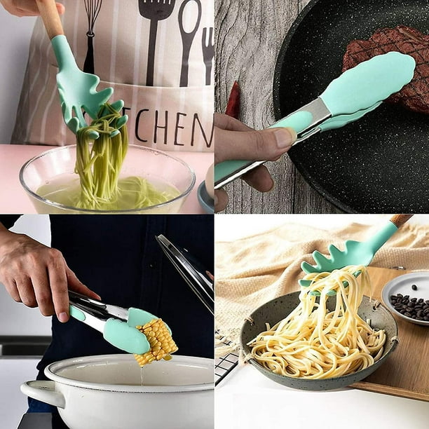 Juego de tenedor y cucharón de silicona para pasta, utensilios de cocina  grandes antiadherentes para cocinar, agitar, servir espaguetis, sopa, salsa
