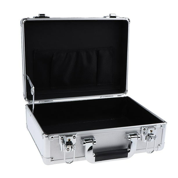 Maletín metálico plateado de 16.5 x 12.6 x 6.1 pulgadas, caja de  herramientas de aluminio TSA con cerradura de combinación para efectivo,  maletín para