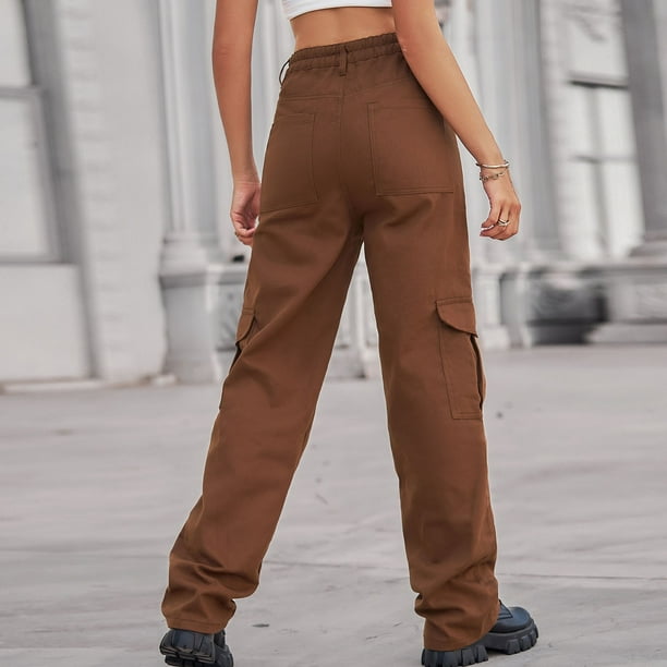 Gibobby pantalones anchos mujer Pantalones nuevos para mujer Nuevos pantalones  cargo de pierna recta (Anaranjado, XL)