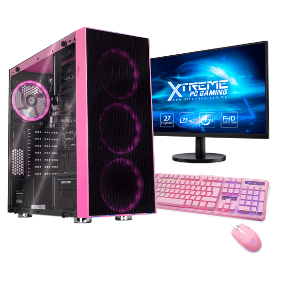 xtreme pc gaming computadora intel core i9 11900 16gb ssd 480gb 1tb monitor 27 75hz wifi pink