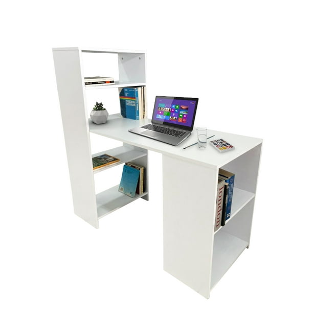 Mesa retro para PC Gamer, madera industrial con nichos, laminado