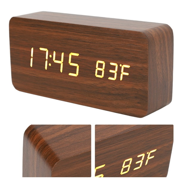 Reloj despertador Digital de madera, Sensor inteligente de luz nocturna con  repetición, fecha, temperatura, conmutable, madera