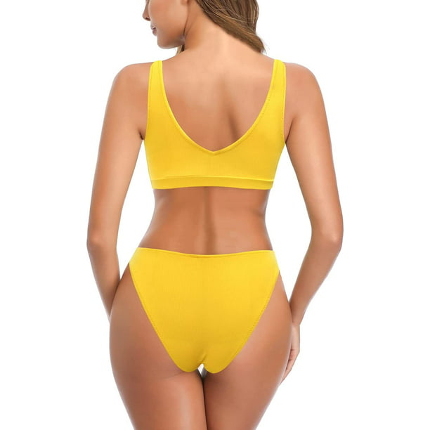 Conjunto de bikini deportivo para mujer, de dos piezas, acanalado