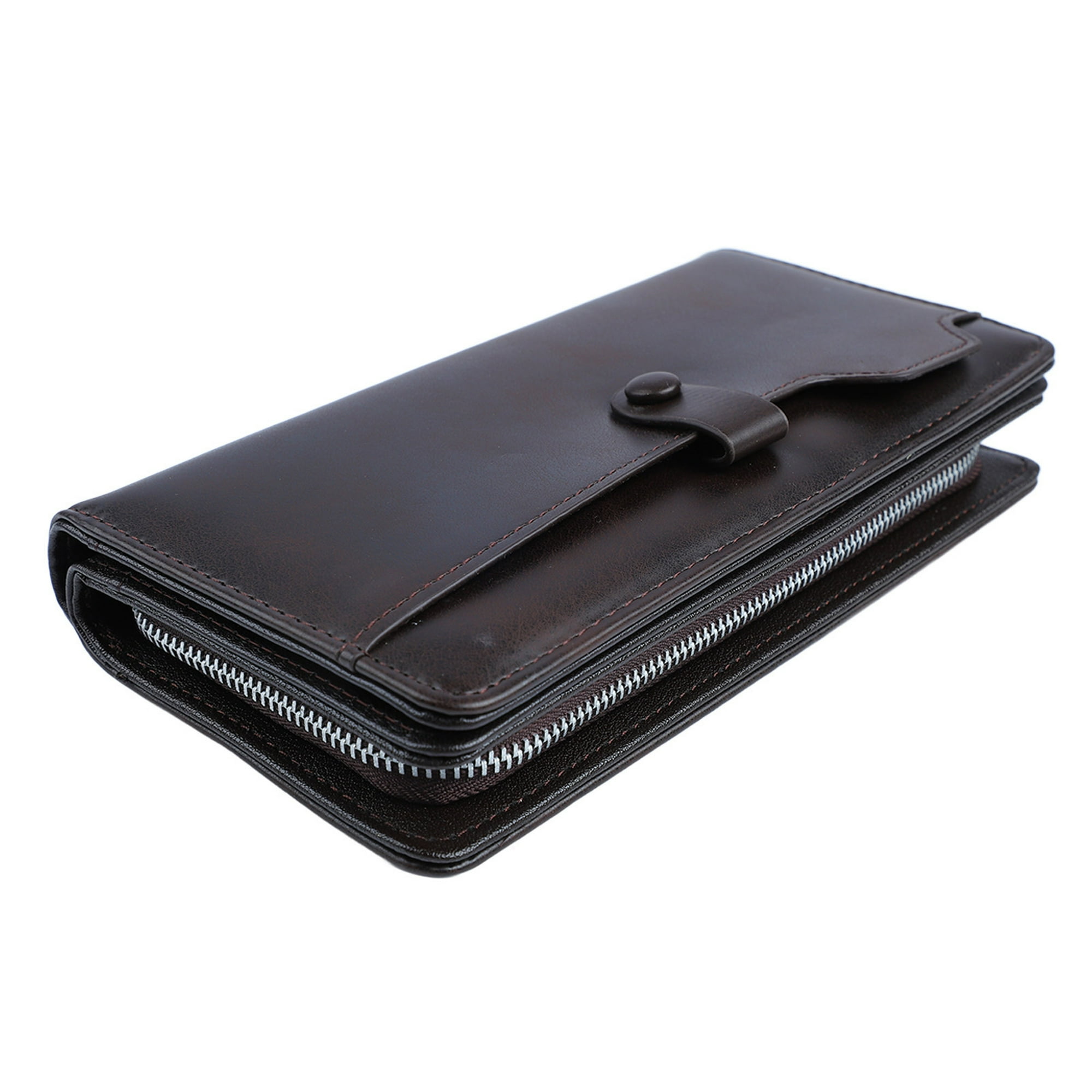 Cartera de cuero PU, elegante cierre a presión, tarjetero, monedero,  cremallera, múltiples ranuras para hombres, para viajes, café oscuro,  tamaño libre ANGGREK