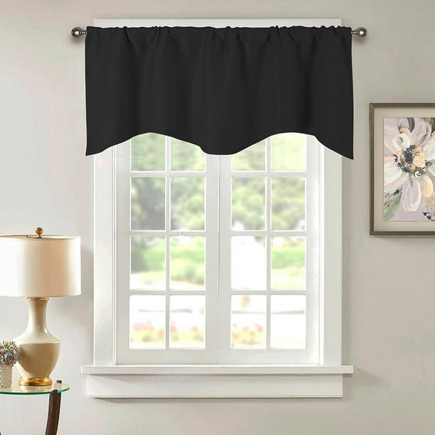 1 panel de cenefa de cocina decorativa para ventana de café, cortinas  cortas para usar, color negro Zulema Cortina de cenefa de ventana de cocina