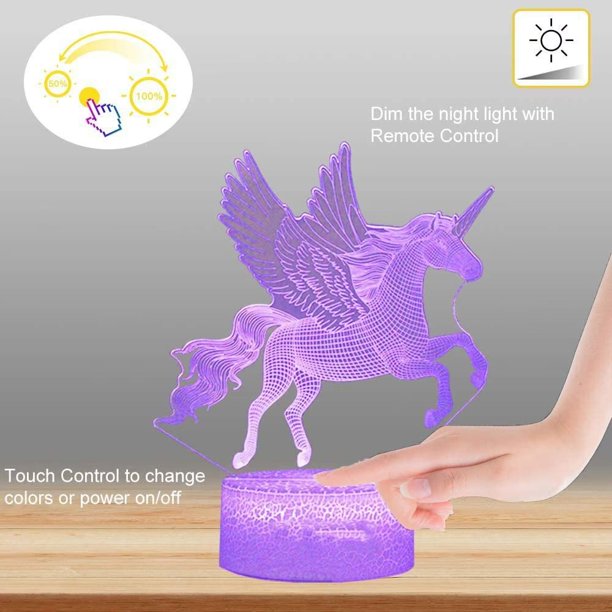 1pc Luz Nocturna Unicornio, Lámpara Nocturna 3D, Cambios De 7 Colores,  Decoración De Habitación, Regalos Para Niñas