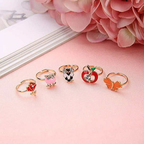 24 anillos ajustables para niñas pequeñas, anillos de dedo de joyería de  princesa con caja en forma de corazón, anillos de simulación y disfraces  para
