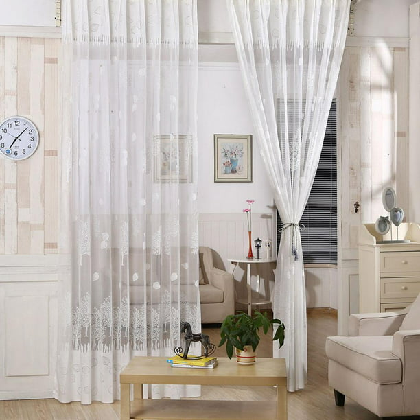 Cortina De Gasa Cortinas translúcidas con estampado de hojas, cortinas  transparentes de tul para ventanas del hogar (blanco) Wdftyju Libre de BPA
