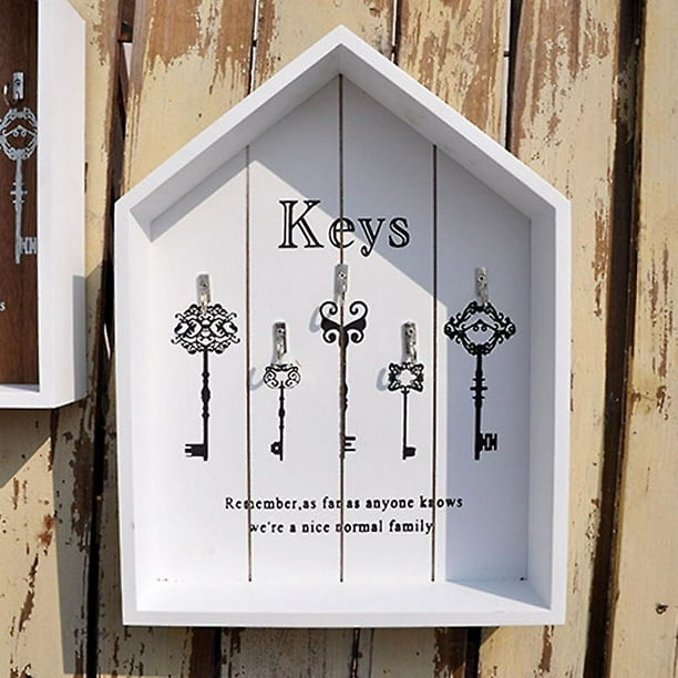Armario para llaves, organizador de llaves de madera montado en la pared  con 5 llaveros decorativos en forma de casa Rural Rojo Verde