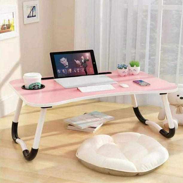 Mesa para portátil, dormitorio con escritorio pequeño, cama con mesa para  portátil, mesa plegable, dormitorio pequeño, con ranura para tazas (60 x 40  cm) Adepaton MZQ-0019-2