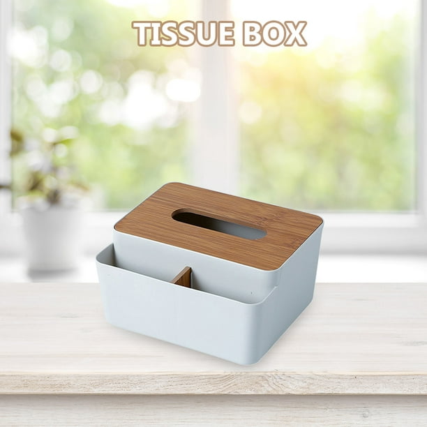 Caja de pañuelos de plástico, caja de pañuelos con cubierta de madera para  auto y oficina en casa (redonda)