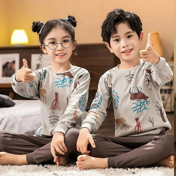 Pijamas 4-12 años Traje de pijama para niños y niñas Conjuntos de ropa para  niños de otoño Jersey de franela de felpa de invierno Pantalón largo