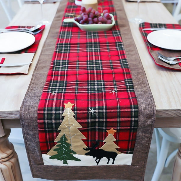 Camino de mesa de comedor con rejilla navideña, cubierta de adorno,  decoración de banquete y lugar de tela