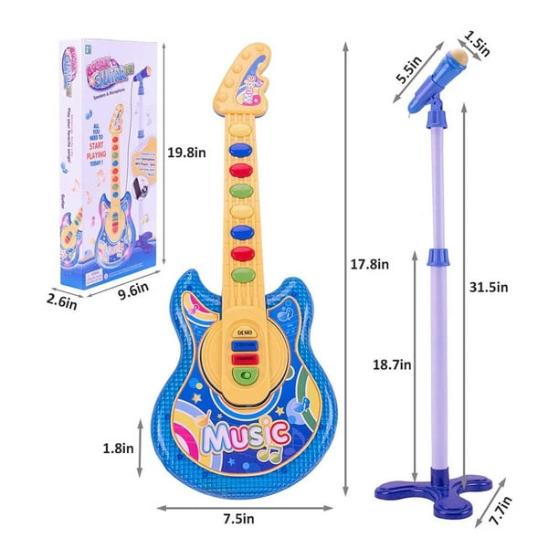 Juguete de guitarra eléctrica Multifuncional plegable para niños Guitarra  Piano Música Iluminación Juguete azul