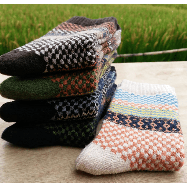 Retro engrosamiento calcetines de las mujeres de otoño e invierno de lana  de conejo Patchwork Calcetines Mujer japonés nuevo 5 colores tubo  estudiantes medias - Historial de precios y revisión