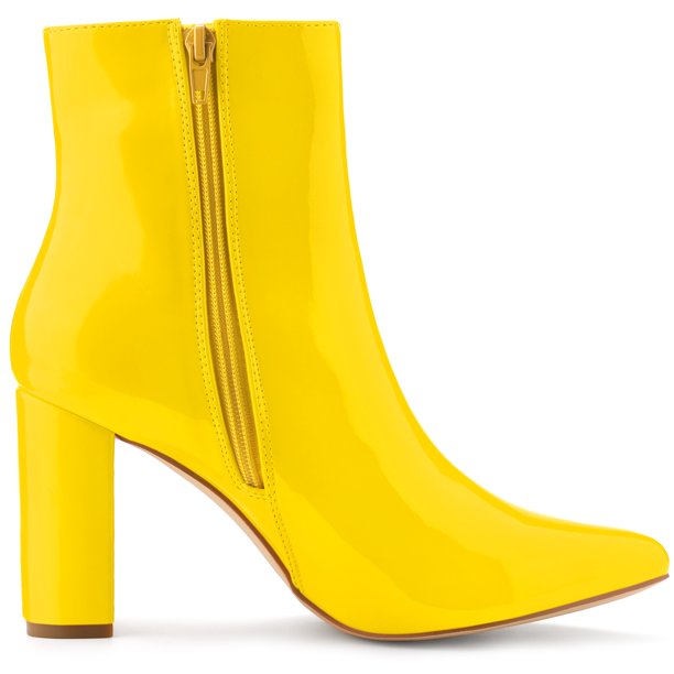 Botines para mujer, sin cordones, con punta puntiaguda, tacón bajo, con  recortes, para vestido de oficina, botines cómodos (amarillo, 9)