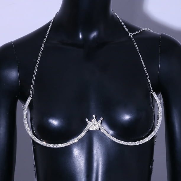 Sexy Crystal Body Chain Silver Sparkly Rhinestones Bikini Bra