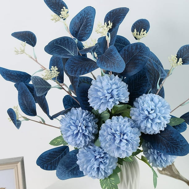 Hortensias artificiales de seda en jarrón con agua sintética, flores  artificiales de hortensias azules con jarrón para decoración del hogar  interiores