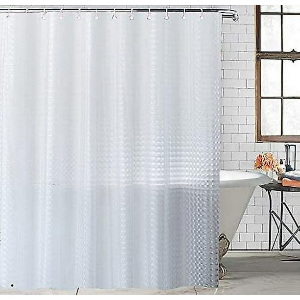 Gibelle Cortina de ducha blanca, tela de espiga texturizada en relieve 3D,  decoración moderna de baño de granja, juego de cortinas de tela suave con