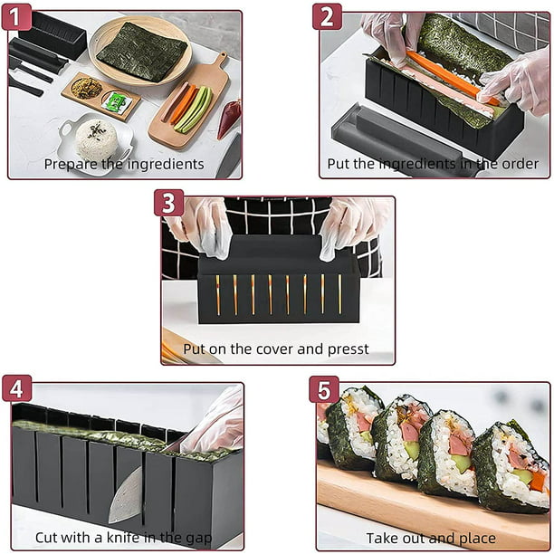Kit de elaboración de sushi, 10 piezas de sushi completo Fabricante de sushi  Plastic Set con 8 regalos únicos-3