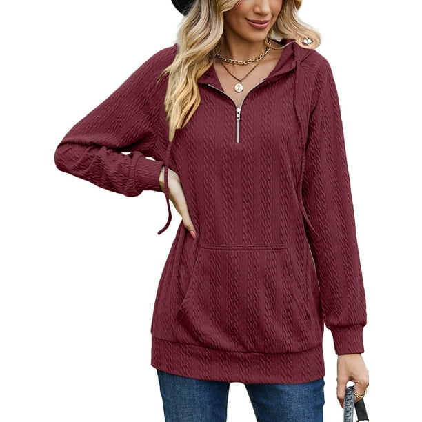 Jersey de baile sexy para mujer, sudadera con capucha con cremallera de un  cuarto, Tops de punto sueltos lisos con bolsillos