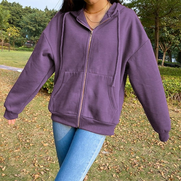 Sudaderas con capucha para mujer, con cremallera completa, chaqueta de  otoño de gran tamaño, casual, con cordón y bolsillos