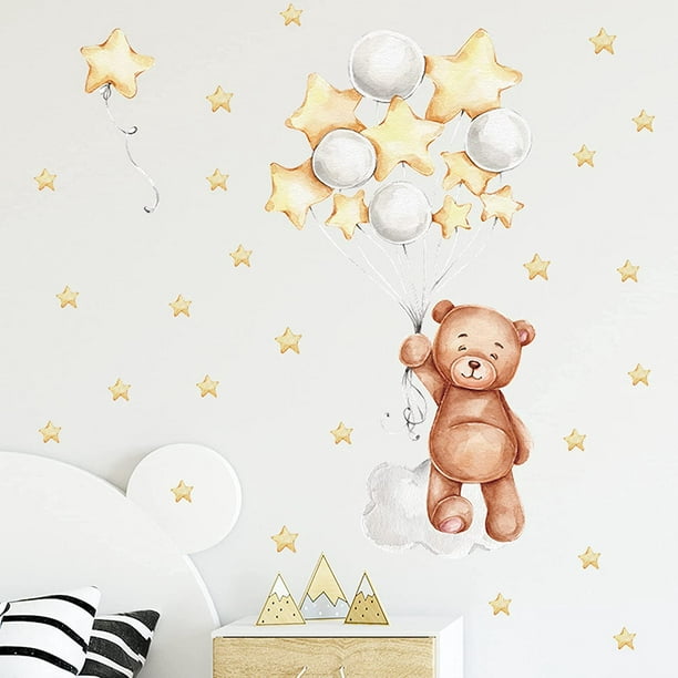 Adhesivos infantiles para pared: osito azul con estrellas y nombre