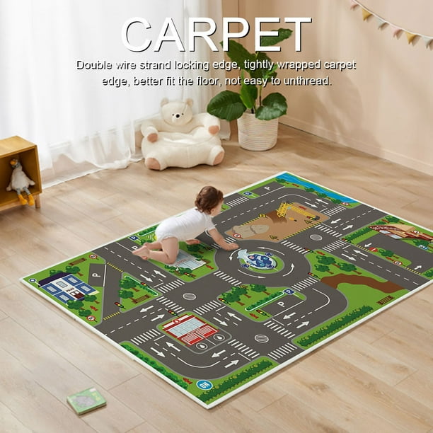 LIVEBOX Alfombra verde para sala de juegos para niños, alfombra de  carretera lavable de 5 x 7 pies para habitación de niños, alfombra de juego  suave