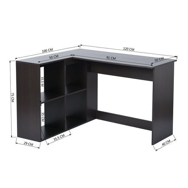 Mesa de oficina negro, escritorio de esquina en forma de L con estante  HOMEMAKE FURNITURE ARLETTE