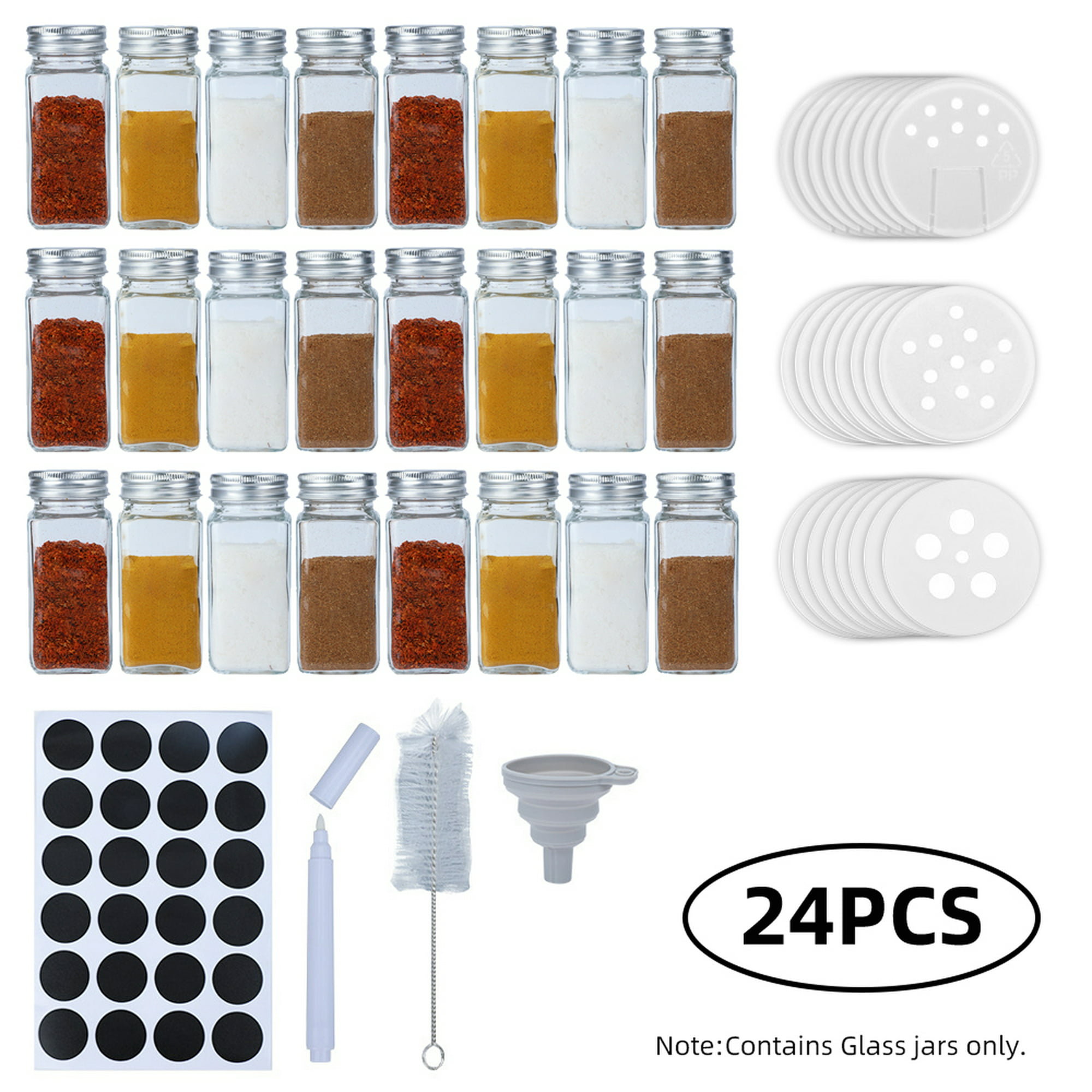 24 tarros cuadrados de cristal para especias, botellas de especias con 24  etiquetas yeacher Frascos de especias