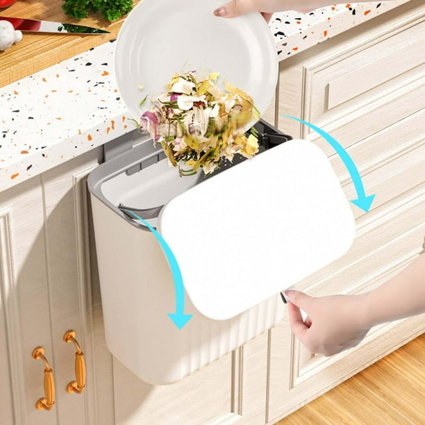 Cubo de basura colgante para puerta de armario de cocina con tapa, cubo de  basura pequeño debajo del fregadero, cubo de basura montado en la pared  blanco Soledad bote de basura de