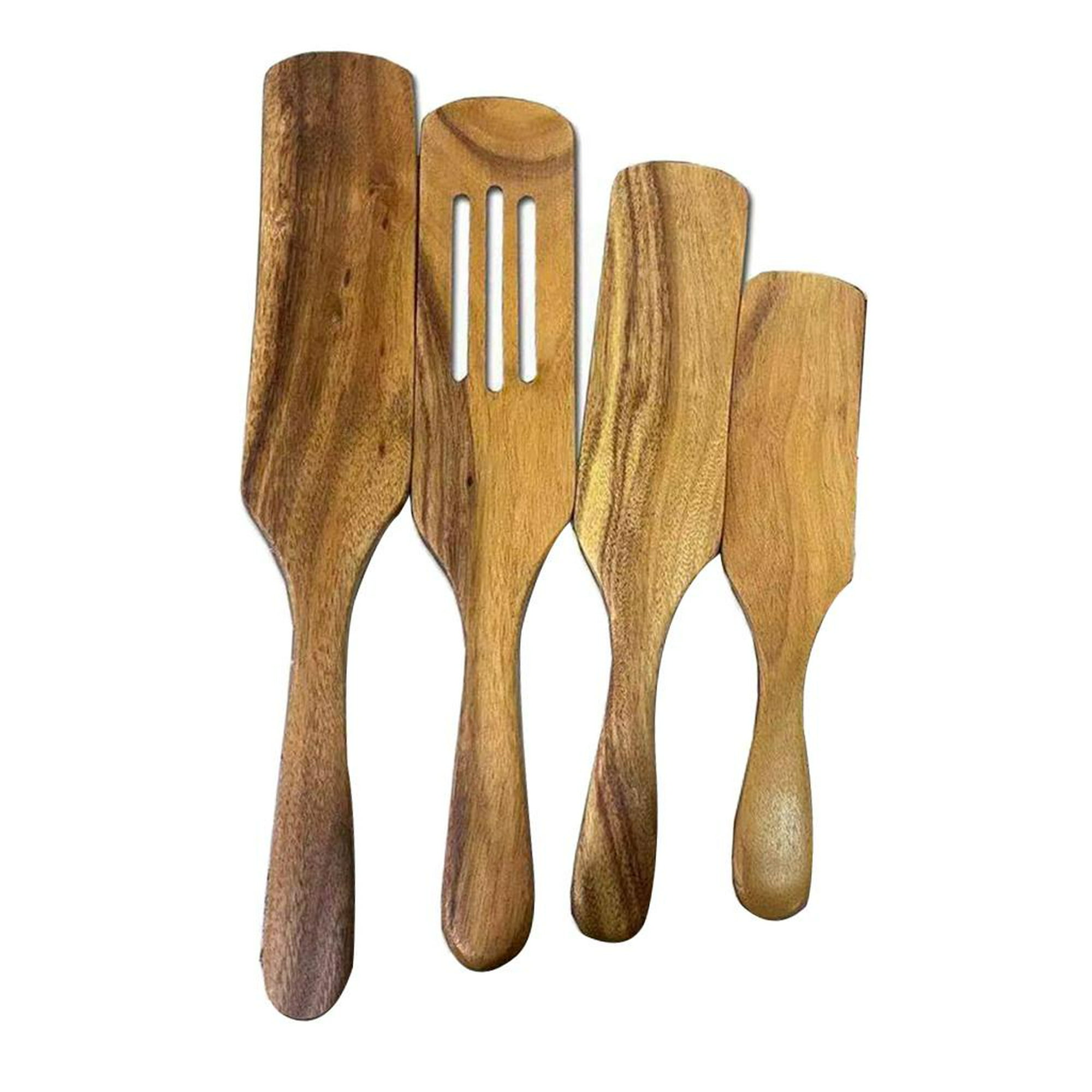 Juego de utensilios de cocina saludables, herramientas de cocina de madera,  espátula y cucharas de madera dura antiadherente natural, duradera