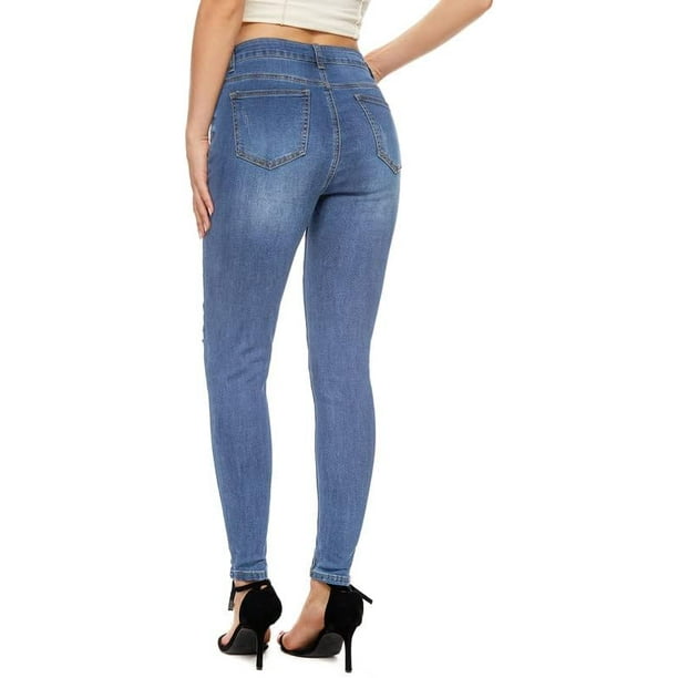  Jeans ajustados para mujer, cintura alta, elásticos y
