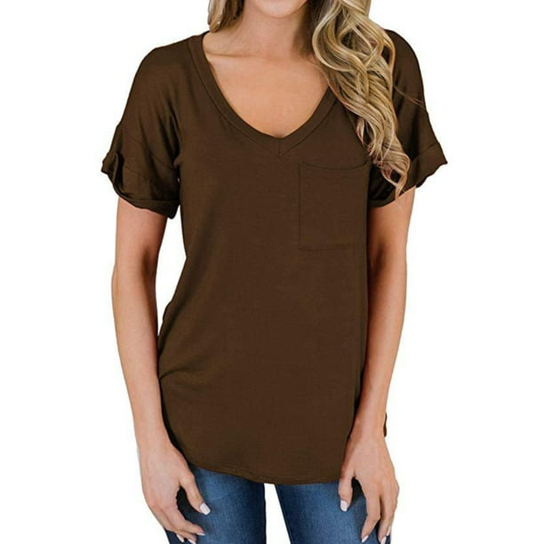  Basics - Camiseta de manga corta de verano para mujer con  hombros caídos (color marrón moca, talla M) : Ropa, Zapatos y Joyería