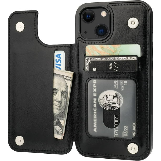 Funda tipo cartera para iPhone 13 Pro Max con tarjetero de cuero de doble  capa, ranuras para tarjetas de crédito, funda protectora a prueba de golpes  diseñada para iPhone 13 Pro Max (