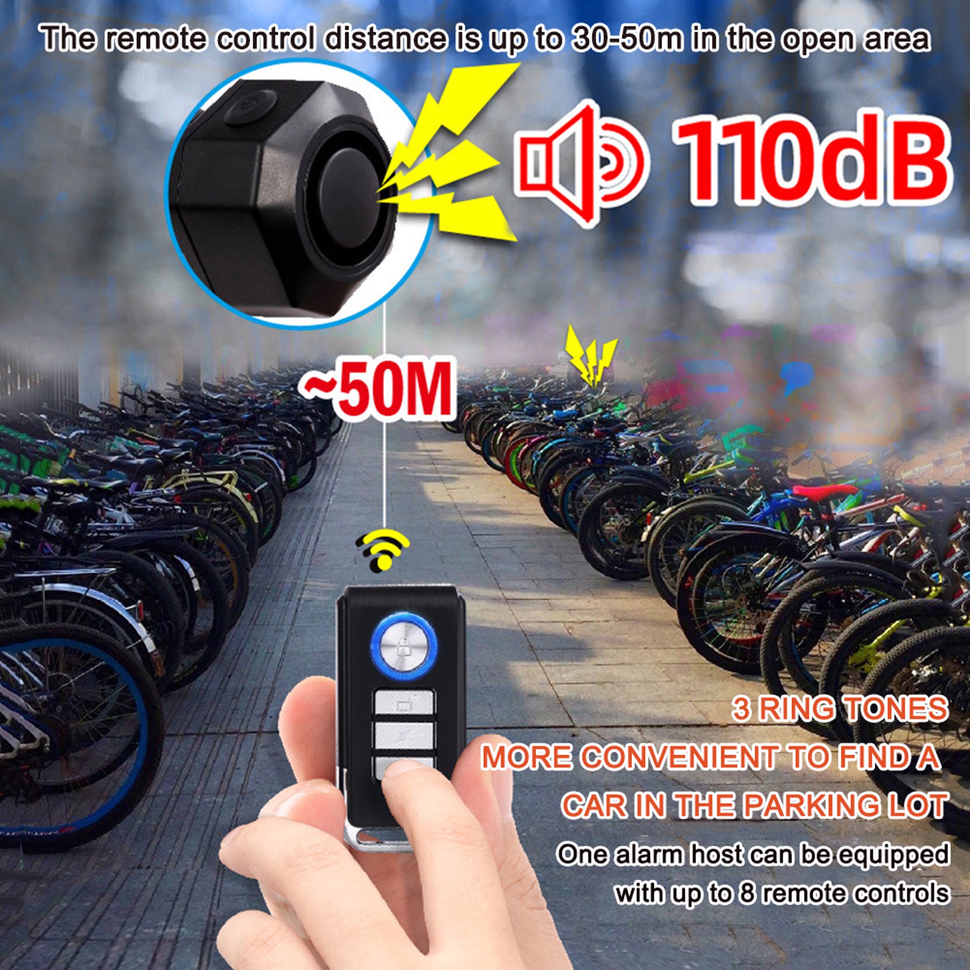 Alarma de bicicleta con sensor de movimiento remoto - Alarma de motocicleta  con control remoto, alarma de bicicleta antirrobo de 110 dB, alarma de