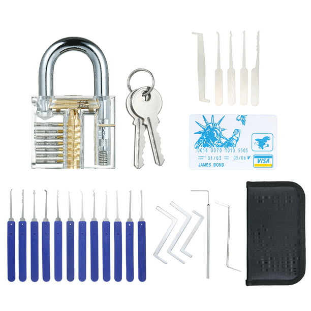 Kit de selección de cerradura de cruz azul con cerradura de entrenamiento  transparente, llave maestra para abrir la cerradura de la puerta