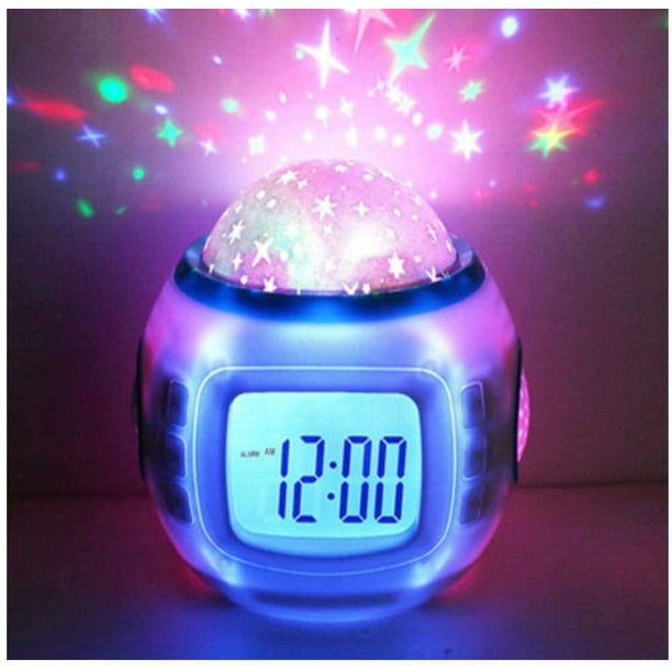 Reloj despertador para niños y niñas con proyector de estrellas musicales,  luz nocturna LED, regalos de cumpleaños de Navidad para niños de 3 a 10 años,  lámpara de proyección colorida con pantalla